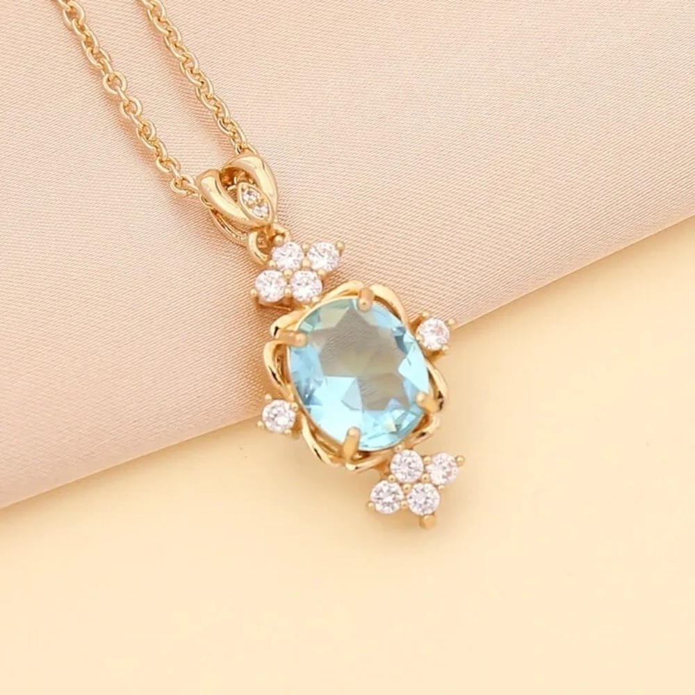 *AELLA* Gold x Lt. Blue Fashion Zircon Rhinestone Necklace
